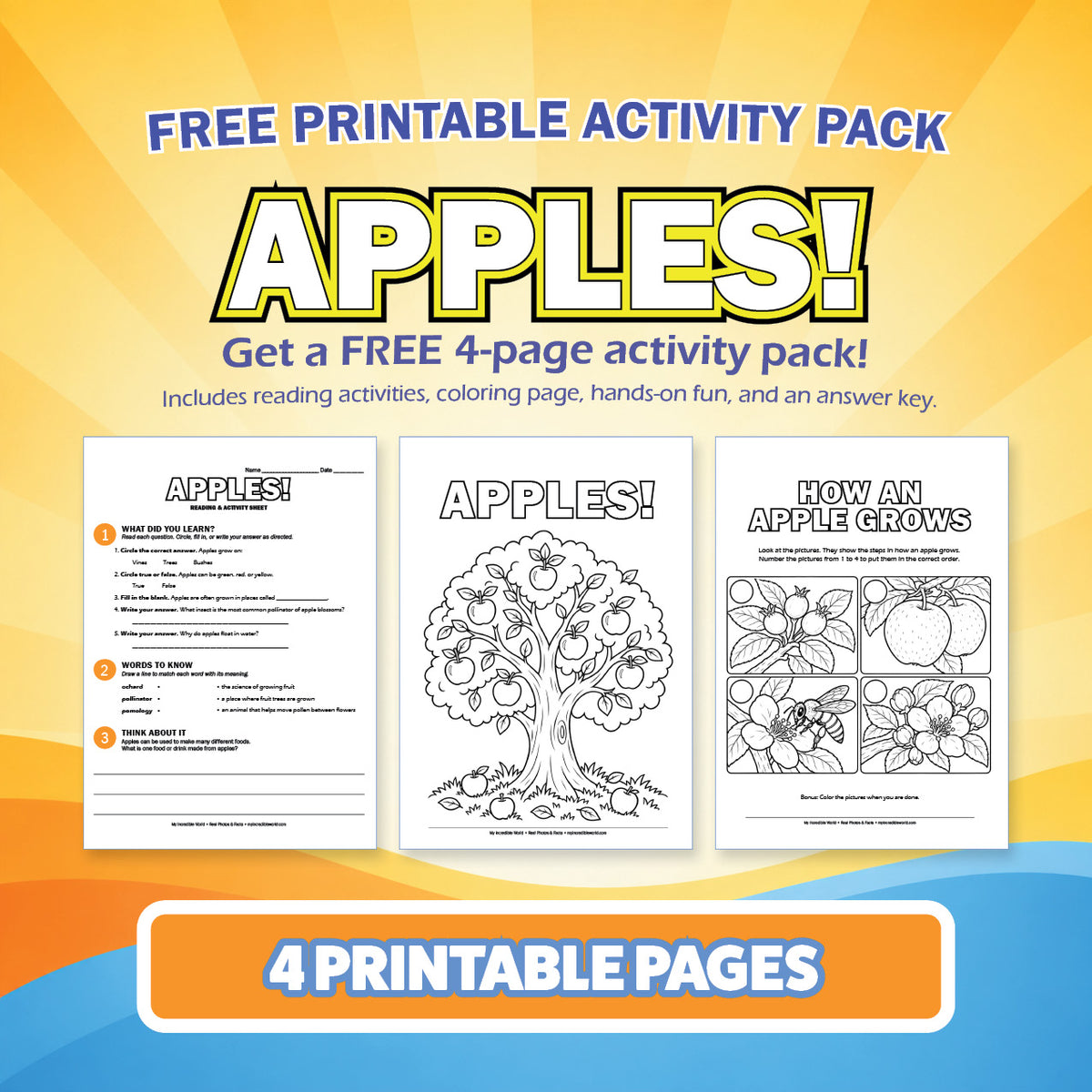 Free Apples Printable Activity Pack for Kids