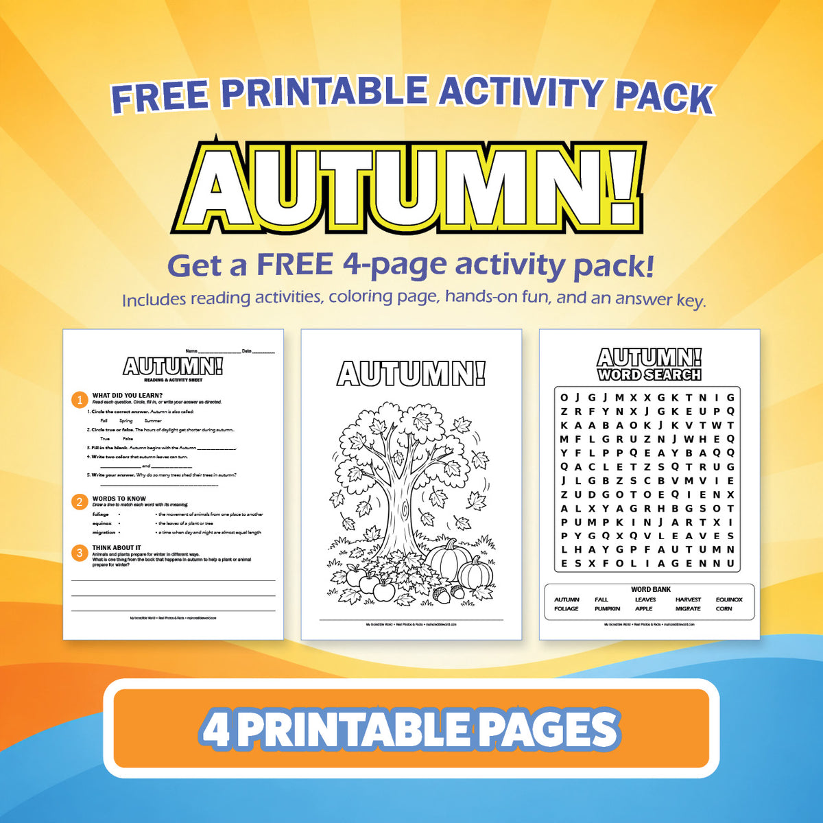 Free Autumn Printable Activity Pack for Kids