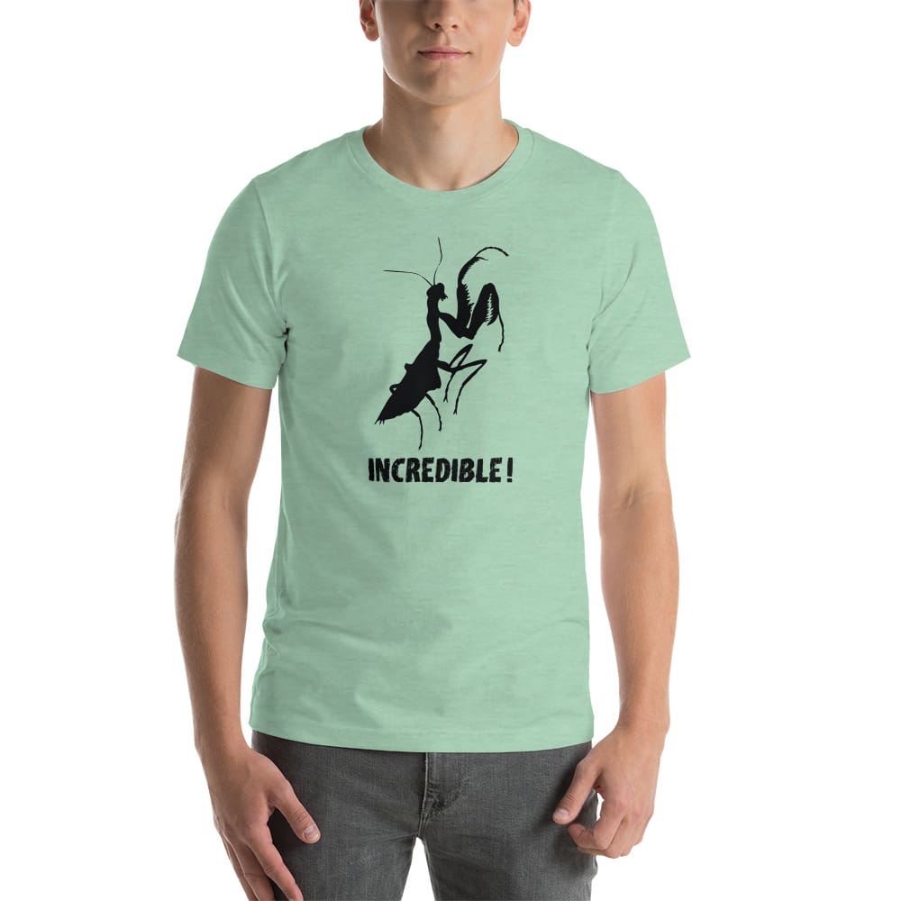 "Praying Mantises Are Incredible!" Praying Mantis T-Shirt - Black Print (Adult Unisex / Men's) Heather Prism Mint / XS