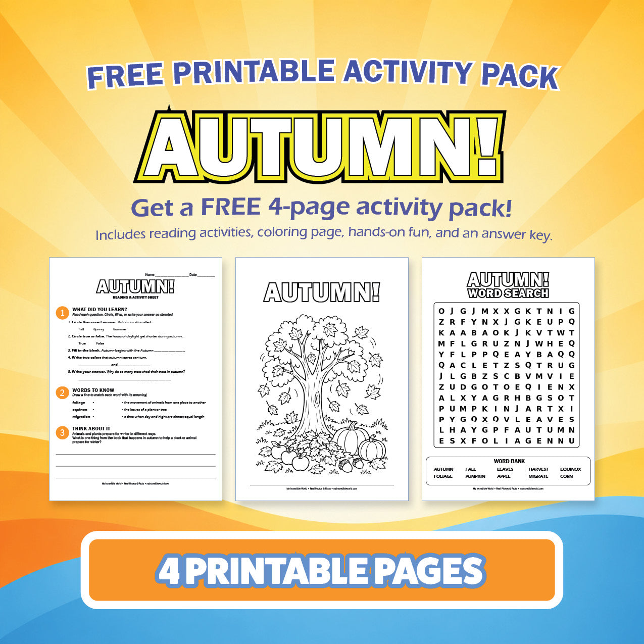 Free Autumn Printable Activity Pack for Kids