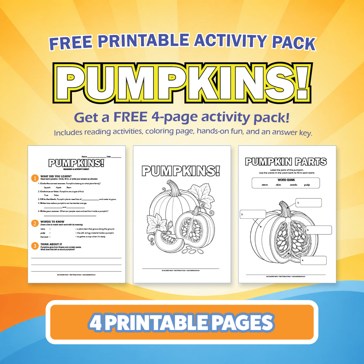 Free Pumpkins Printable Activity Pack for Kids