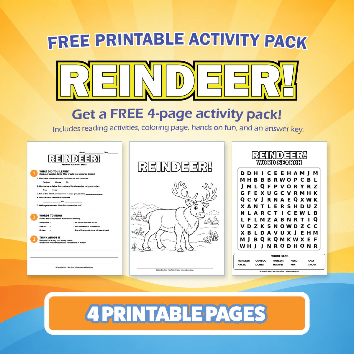 Free Reindeer Printable Activity Pack for Kids