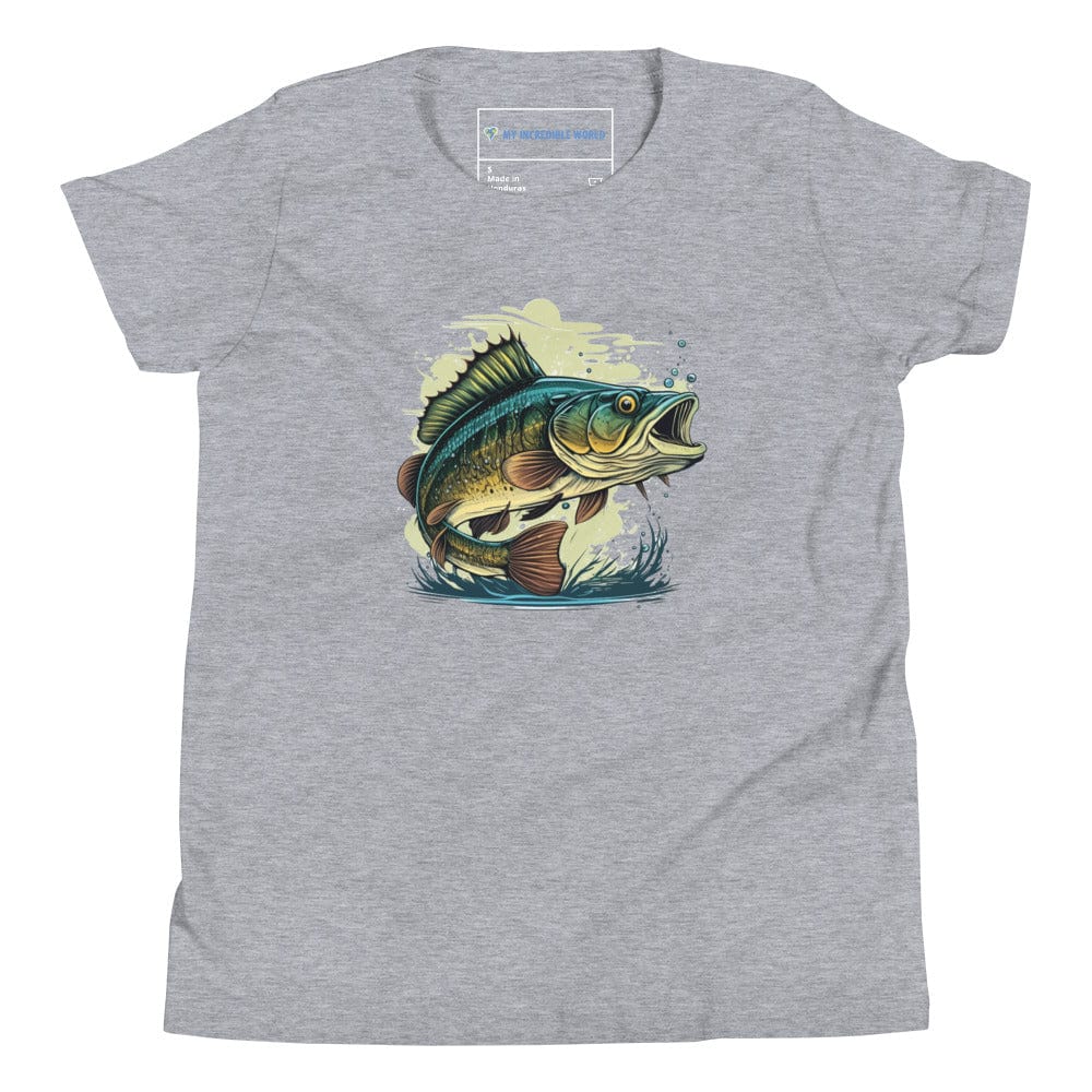 "The Mighty Bass" - Bass Fish / Fisherman T-Shirt for Kids/Youth Athletic Heather / S