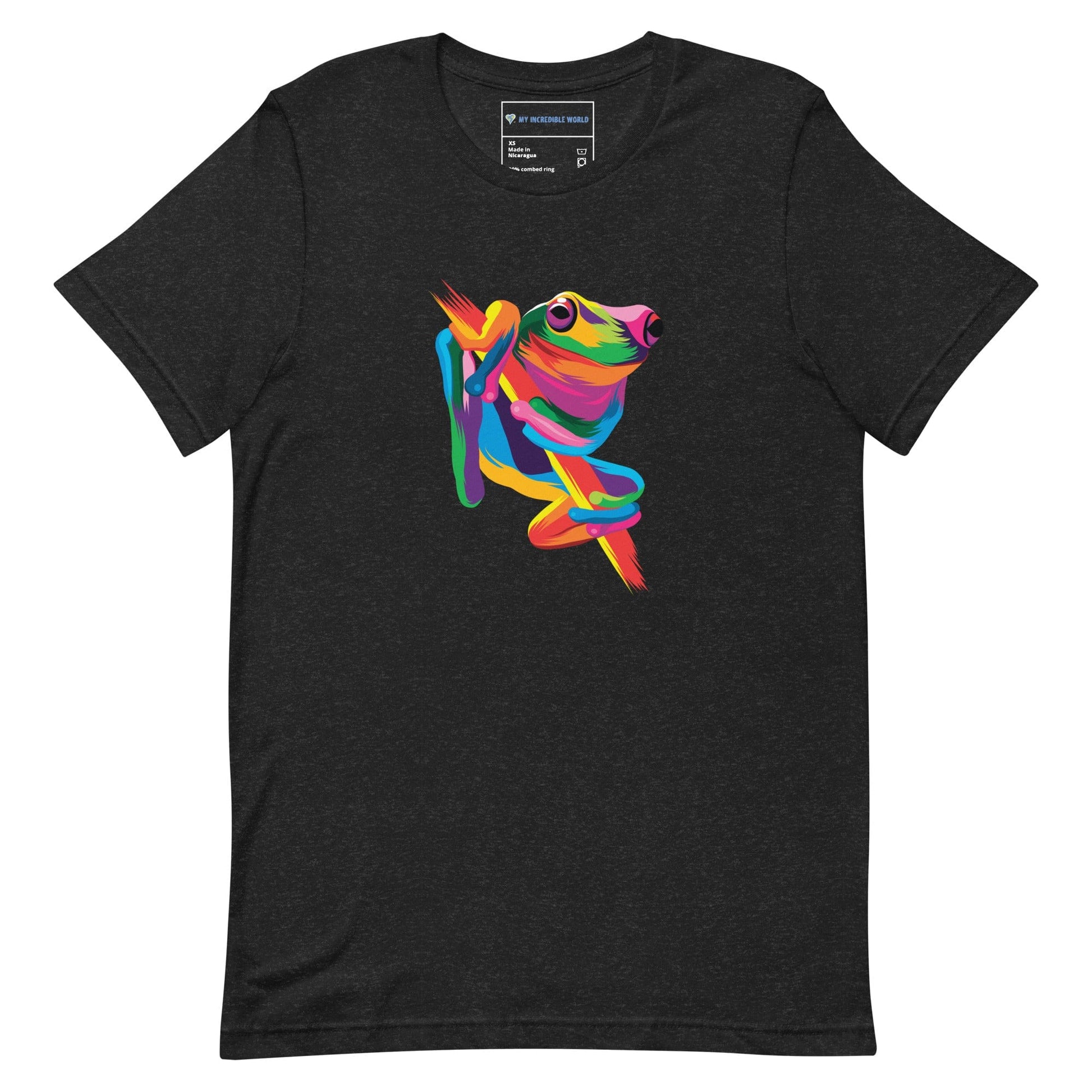 "Rainbow Tree Frog" Tree Frog T-Shirt (Adult Unisex) (The Rainbow Collection) Black Heather / XS