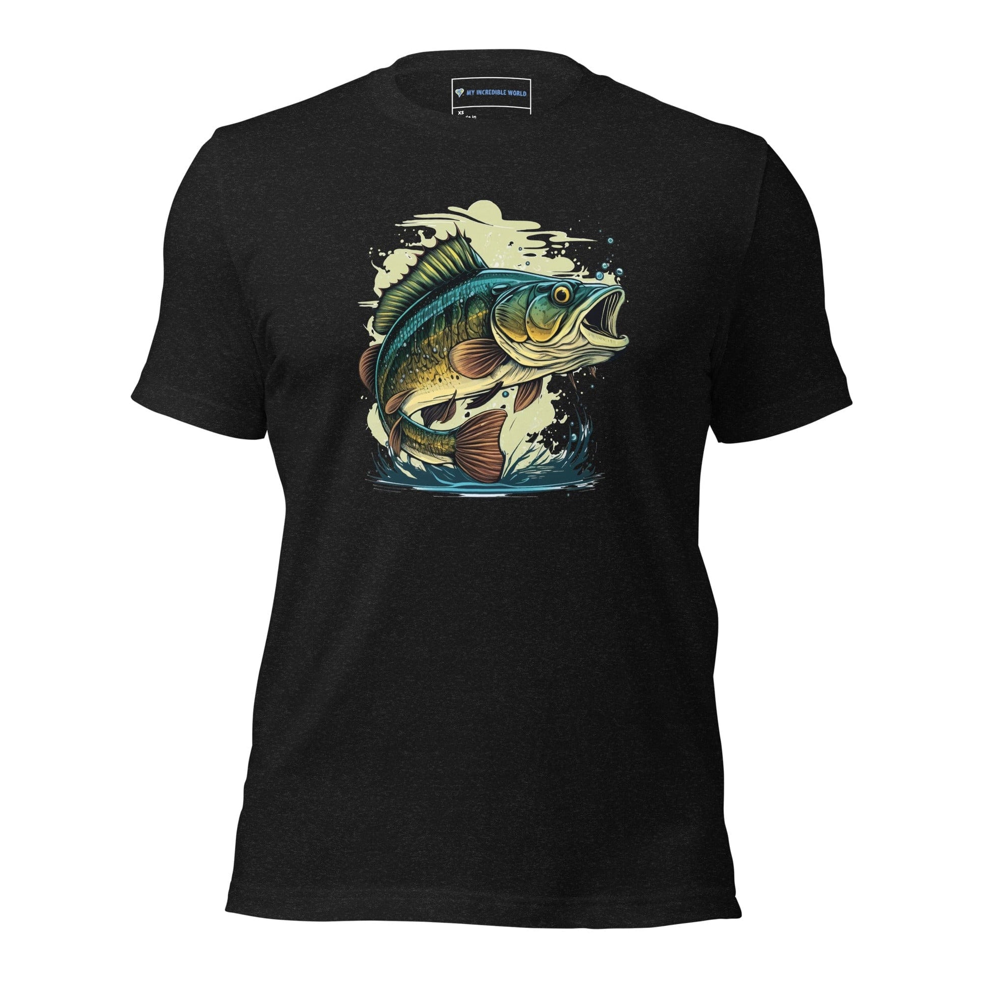 The Mighty Bass - Bass Fish / Fisherman T-Shirt (Adult Unisex) Black Heather / XS