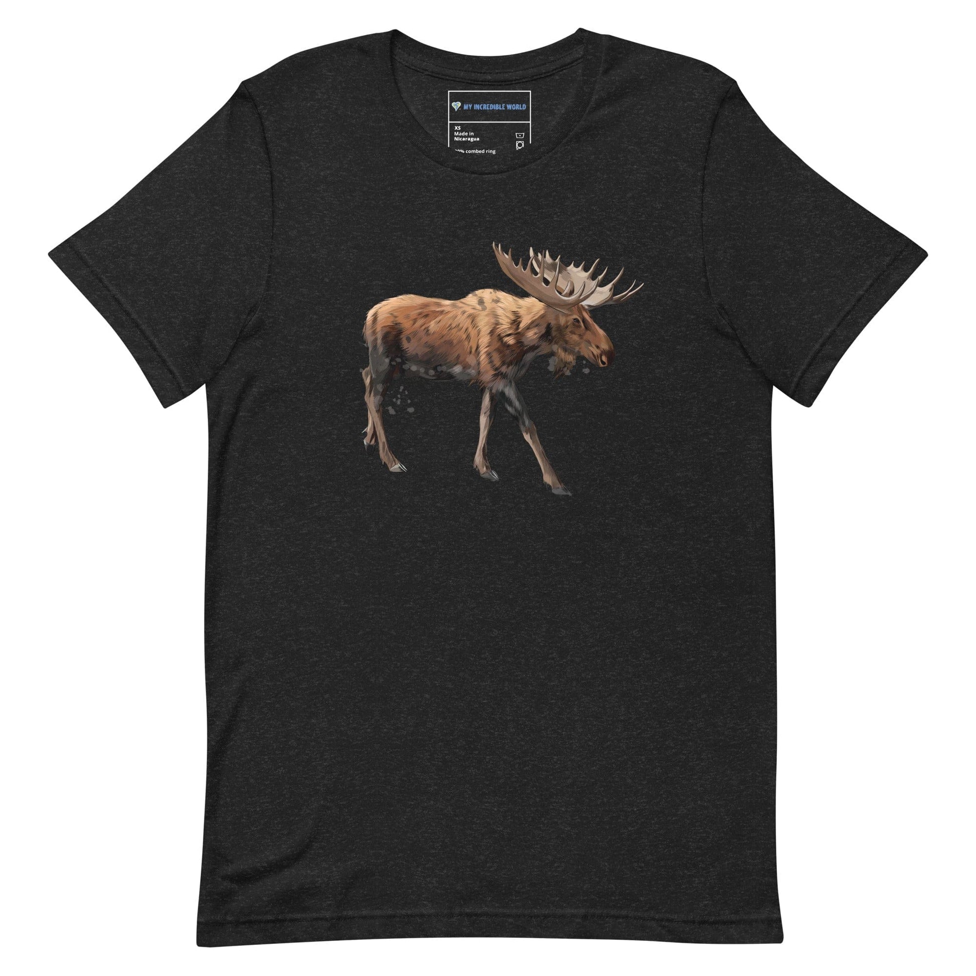 "Watercolor Moose" Moose T-Shirt (Adult Unisex) Black Heather / XS