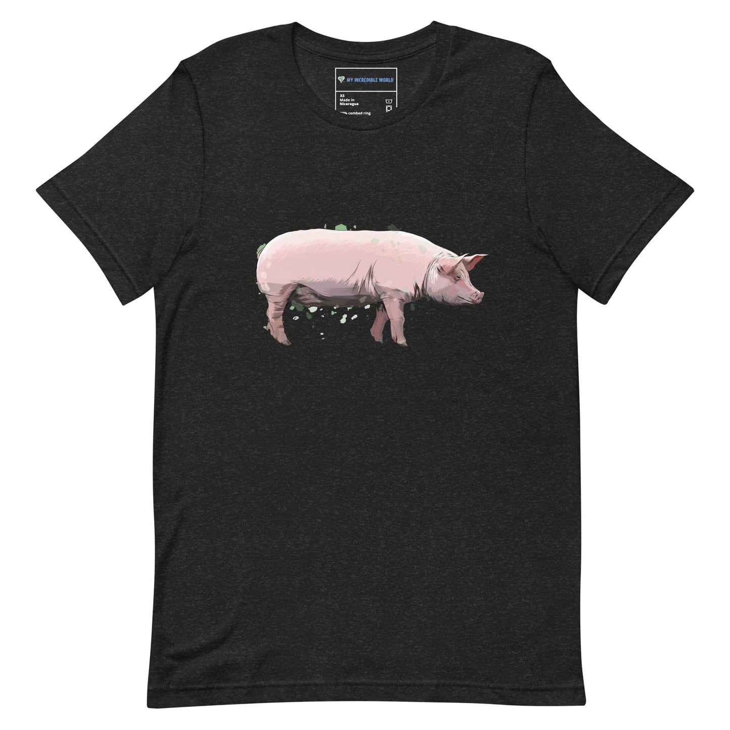 "Watercolor Pig" Pig T-Shirt (Adult Unisex) Black Heather / XS