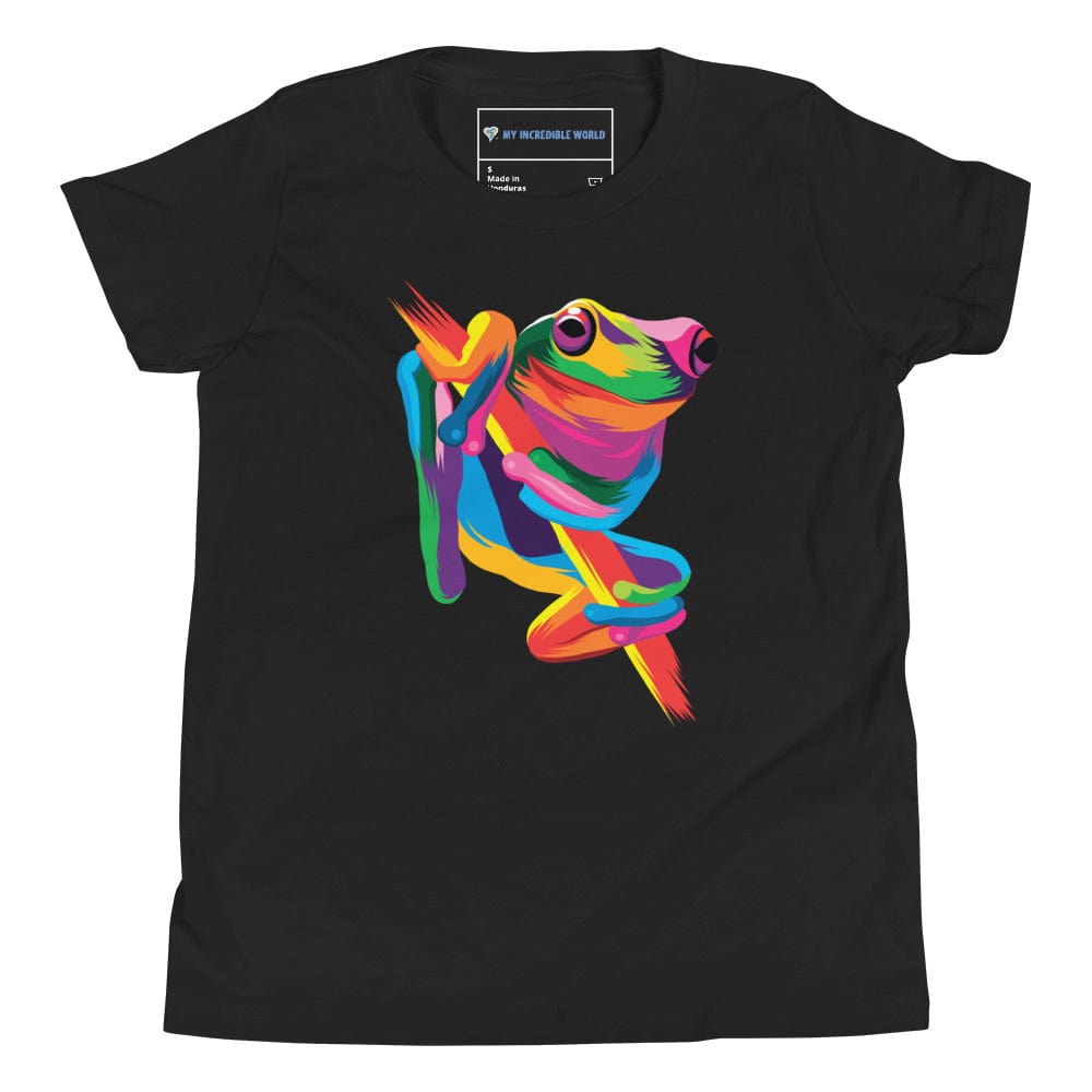 "Rainbow Tree Frog" Tree Frog T-Shirt (Youth/Kids) (The Rainbow Collection) Black / S