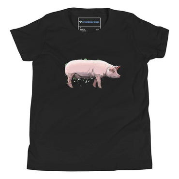 "Watercolor Pig" Pig T-Shirt (Youth/Kids) Black / S