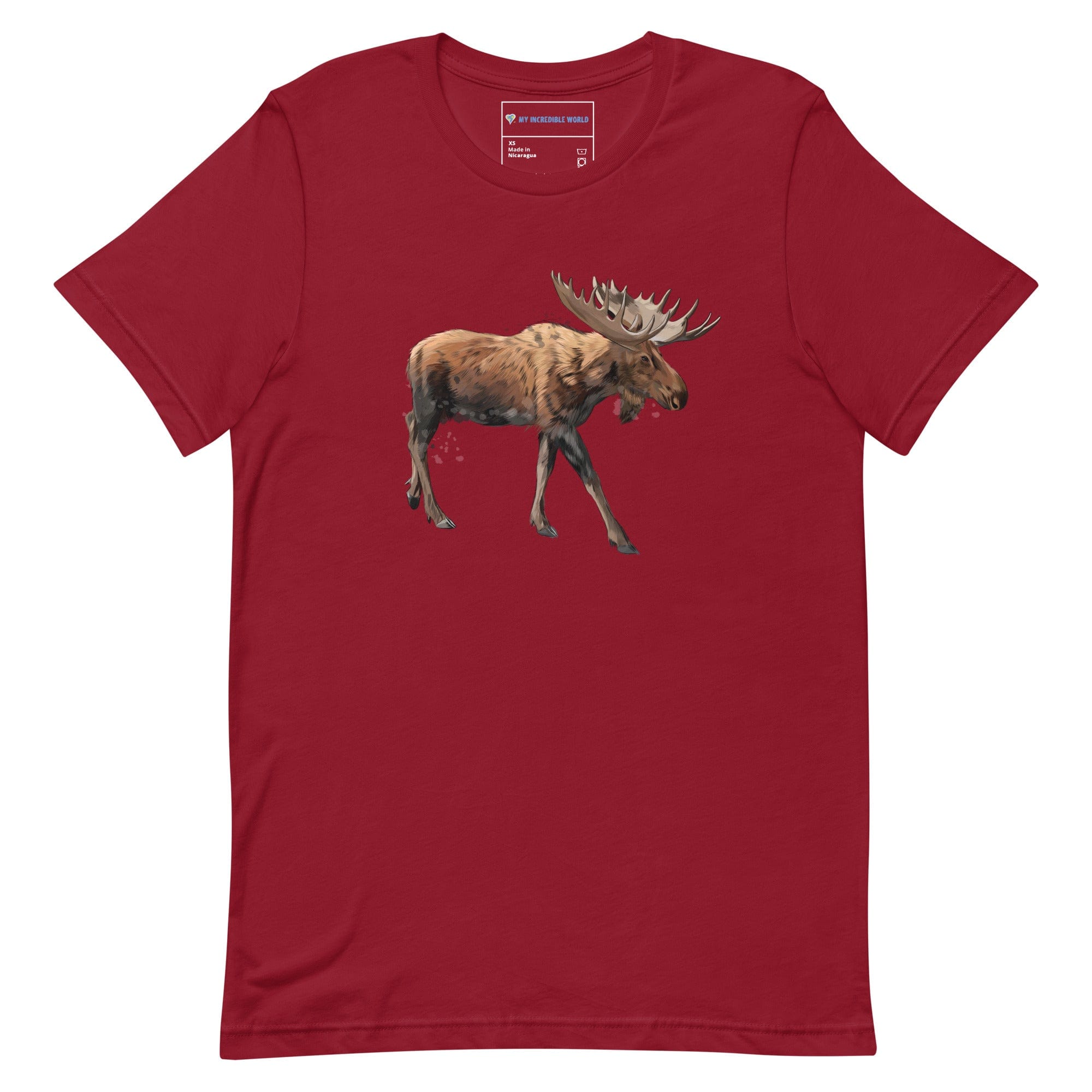 "Watercolor Moose" Moose T-Shirt (Adult Unisex) Cardinal / XS