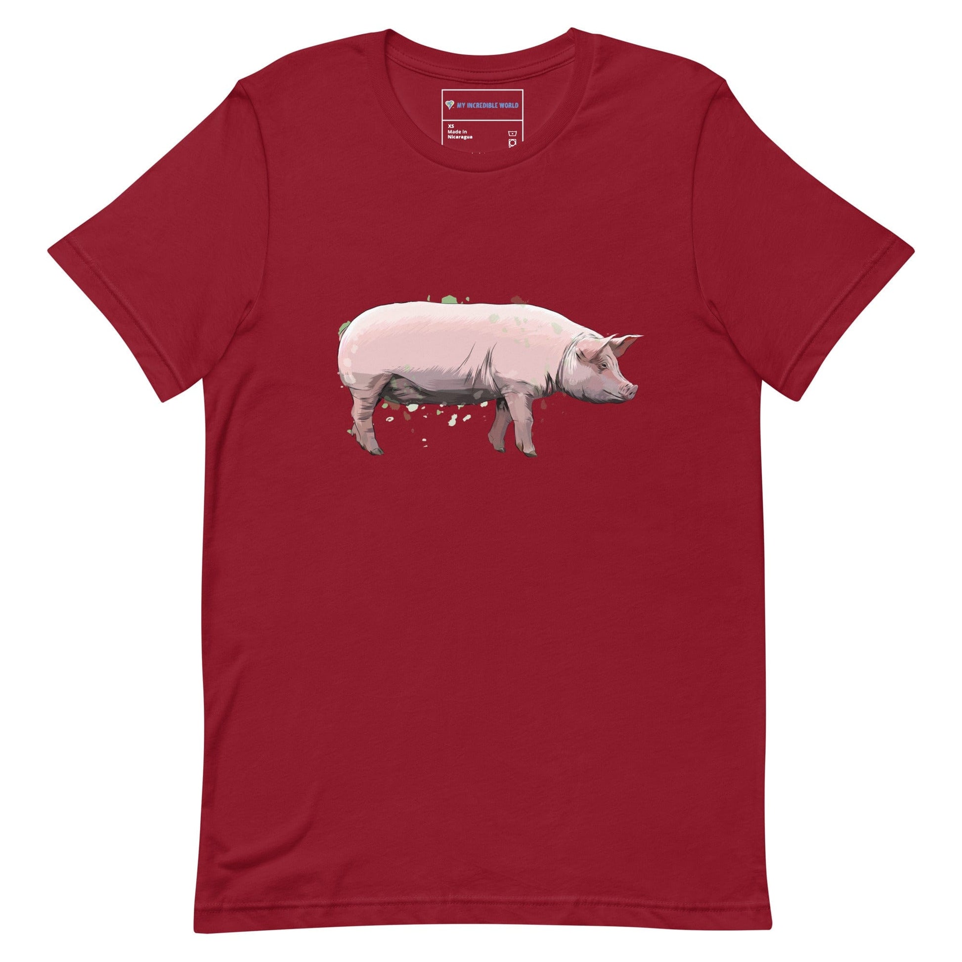 "Watercolor Pig" Pig T-Shirt (Adult Unisex) Cardinal / XS