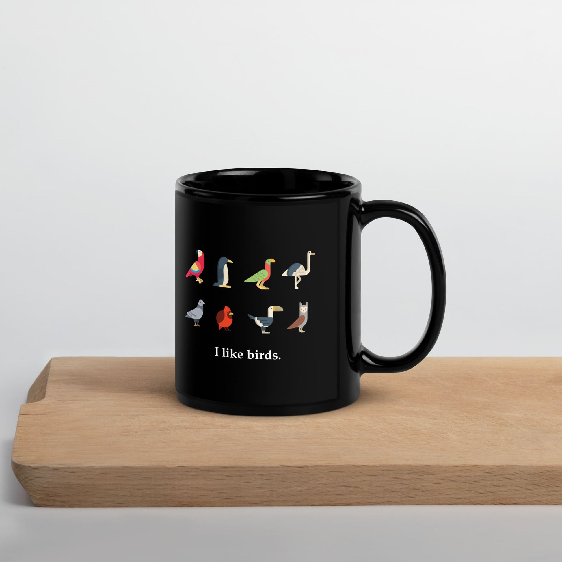 "I Like Birds" Black Coffee Mug 11oz