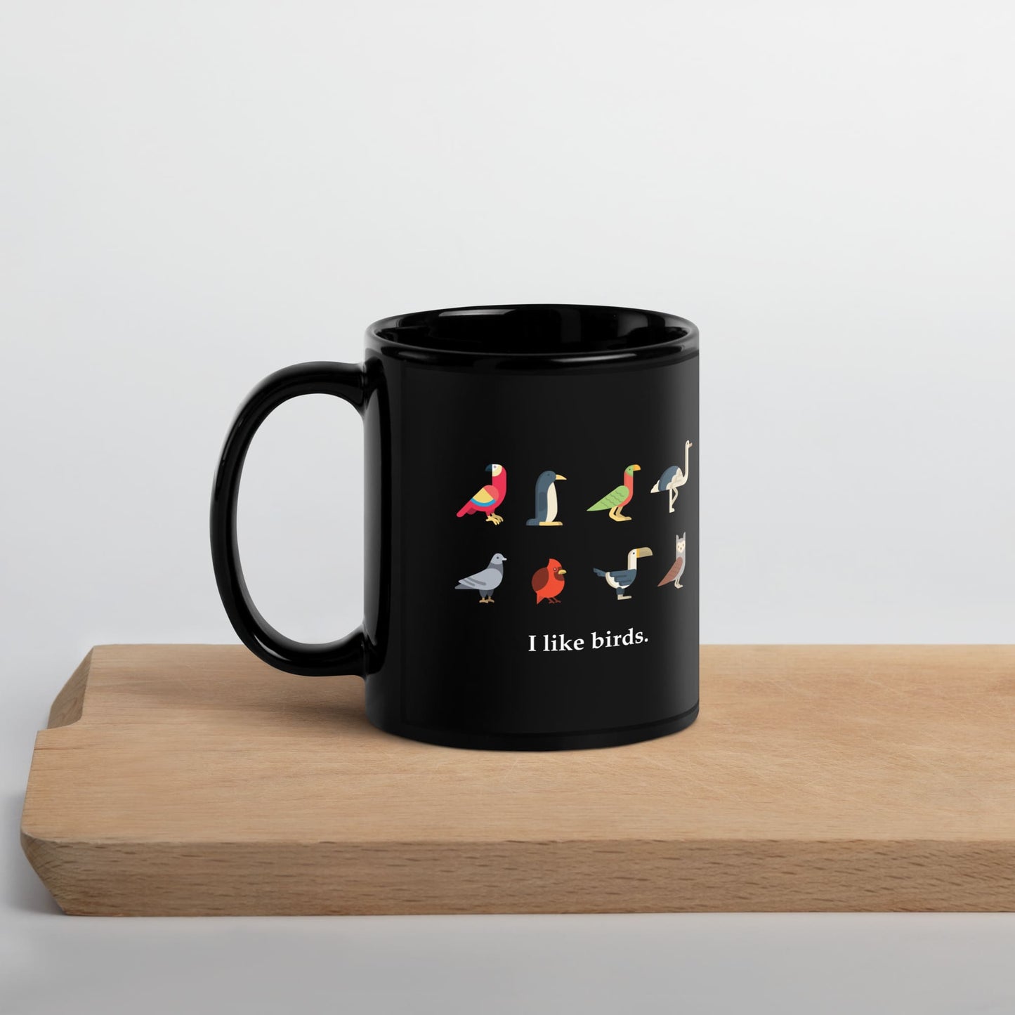 "I Like Birds" Black Coffee Mug