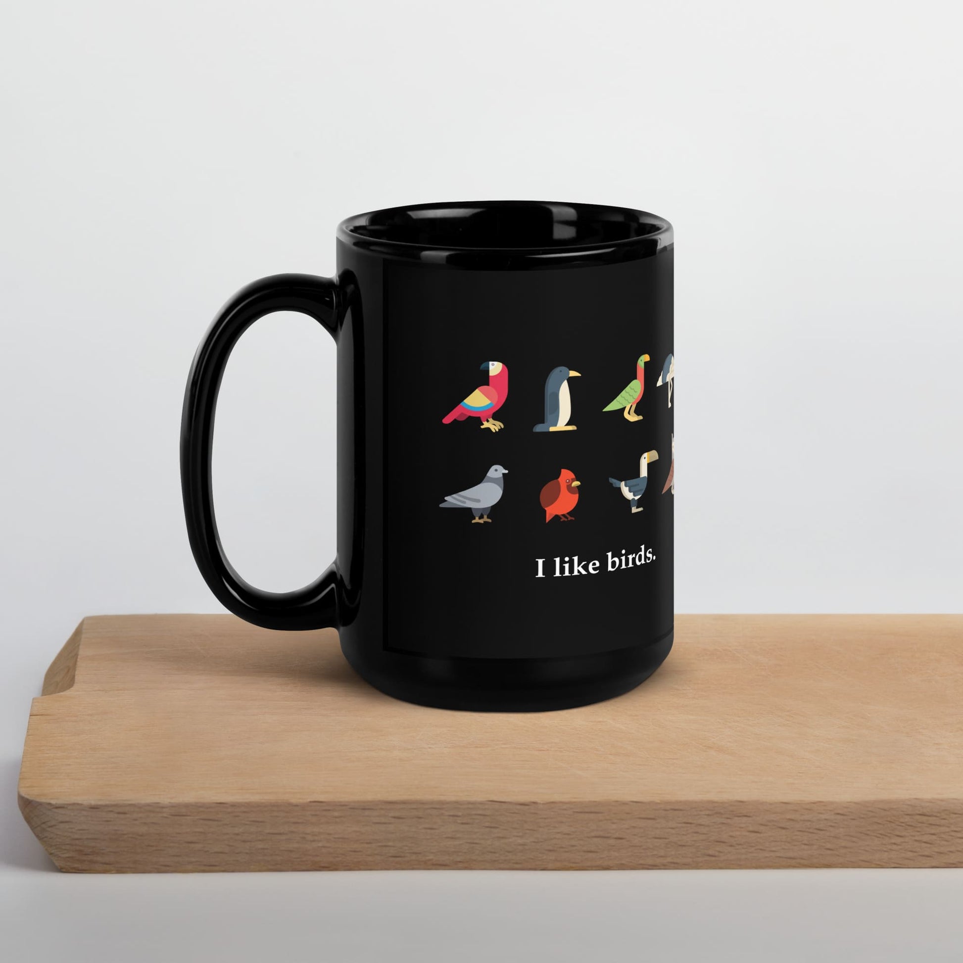 "I Like Birds" Black Coffee Mug