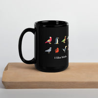 "I Like Birds" Black Coffee Mug