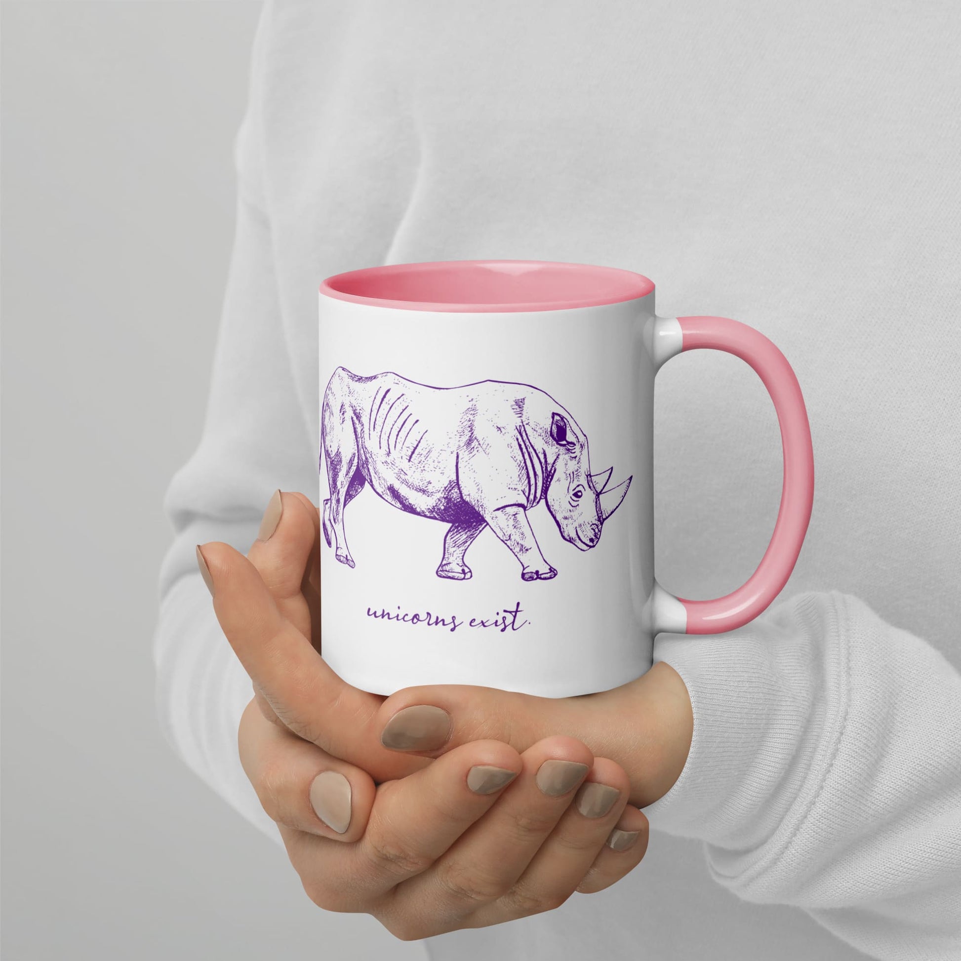 "Unicorns Exist" Rhinoceros Coffee Mug (Purple Print) Pink / 11oz