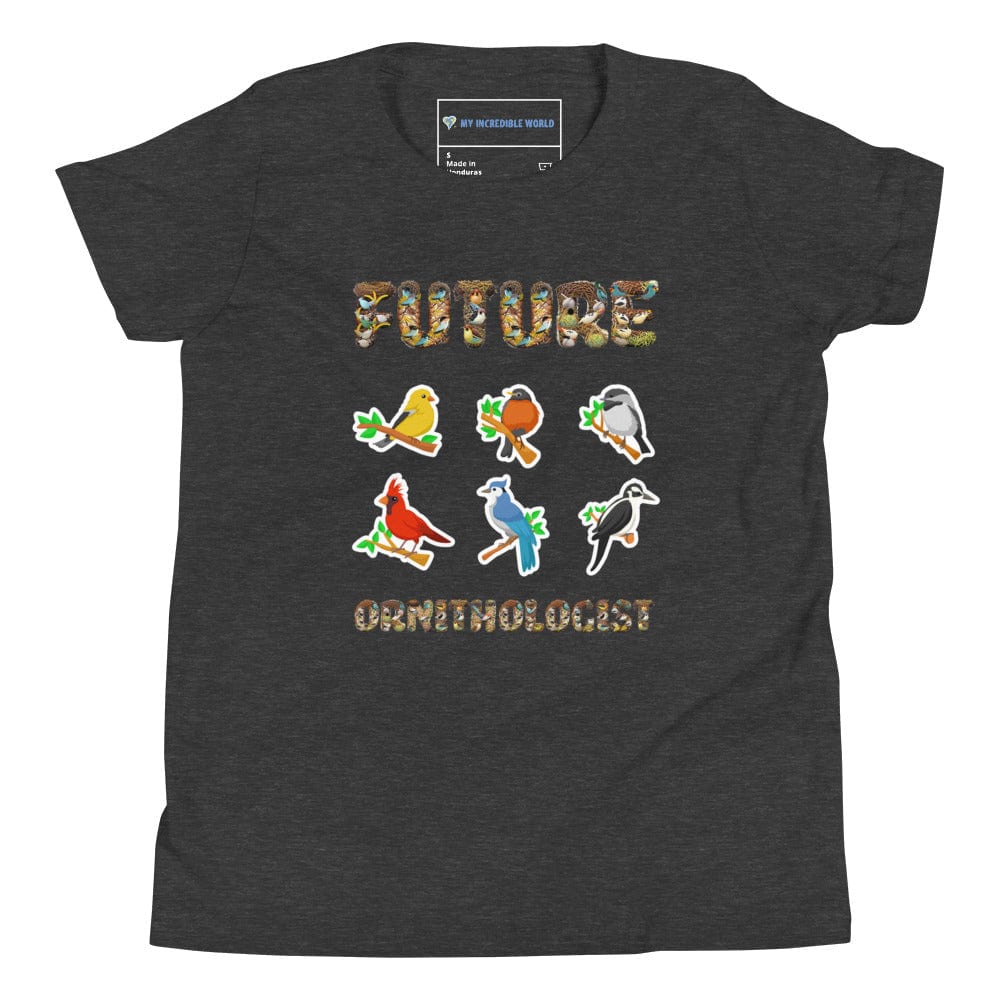 "Future Ornithologist" Bird Lovers T-Shirt For Kids (Youth/Kids) Dark Grey Heather / S