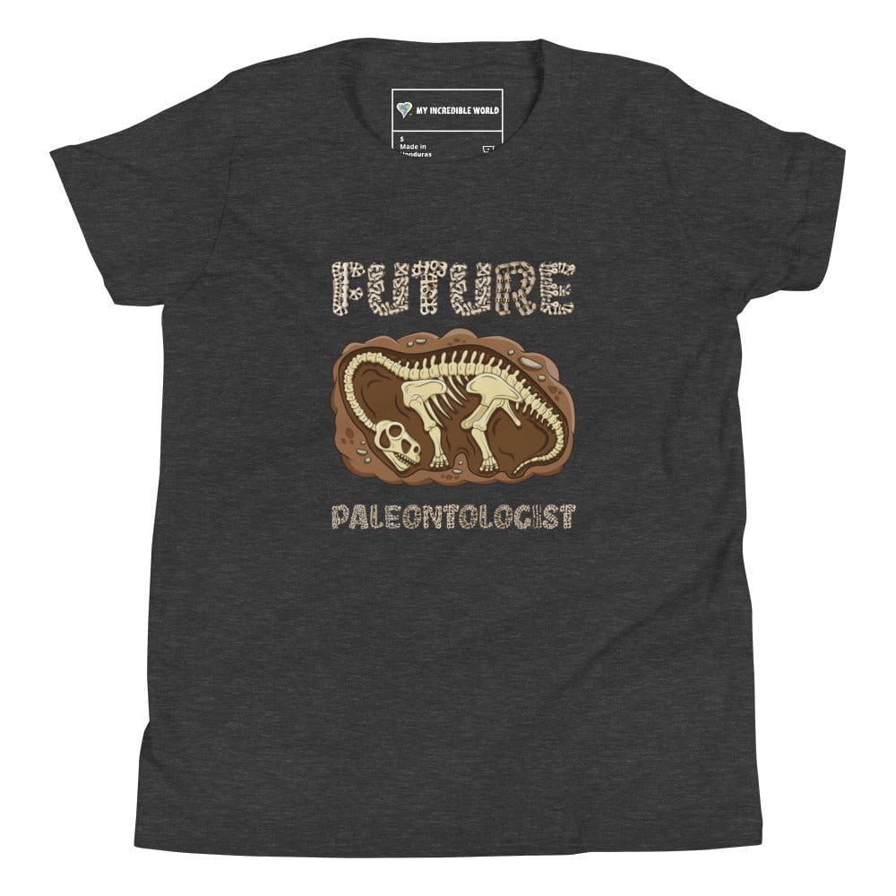 "Future Paleontologist" Dinosaur Bones T-Shirt for Kids (Youth/Kids) Dark Grey Heather / S