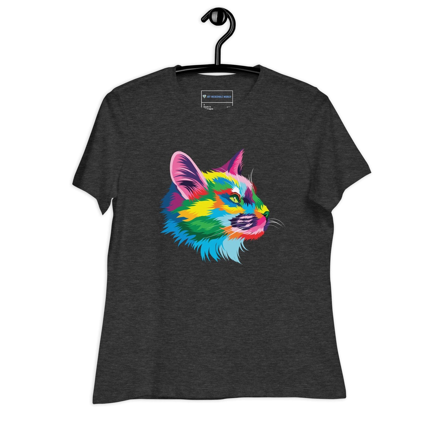 "Rainbow Cat" Cat Profile T-Shirt (Women's) (The Rainbow Collection) Dark Grey Heather / S