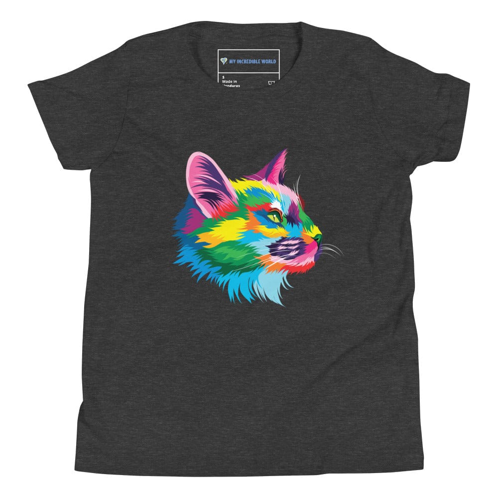 "Rainbow Cat" Cat Profile T-Shirt (Women's) (The Rainbow Collection) Dark Grey Heather / S