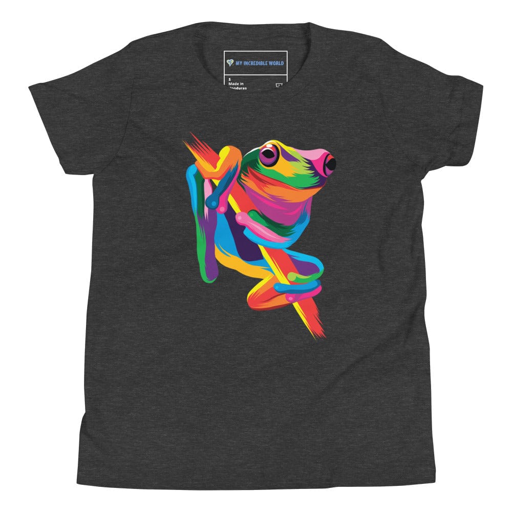 "Rainbow Tree Frog" Tree Frog T-Shirt (Youth/Kids) (The Rainbow Collection) Dark Grey Heather / S