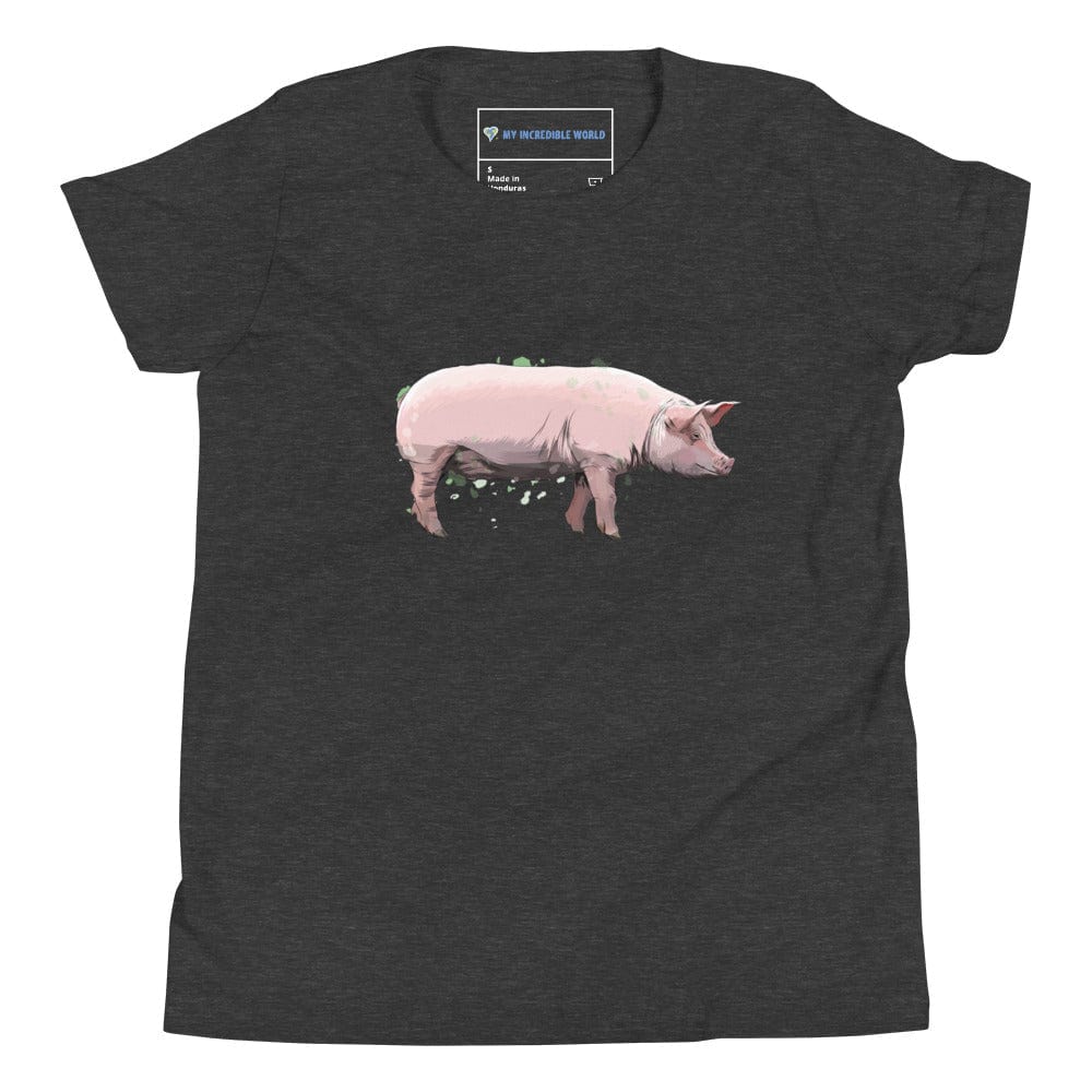 "Watercolor Pig" Pig T-Shirt (Youth/Kids) Dark Grey Heather / S