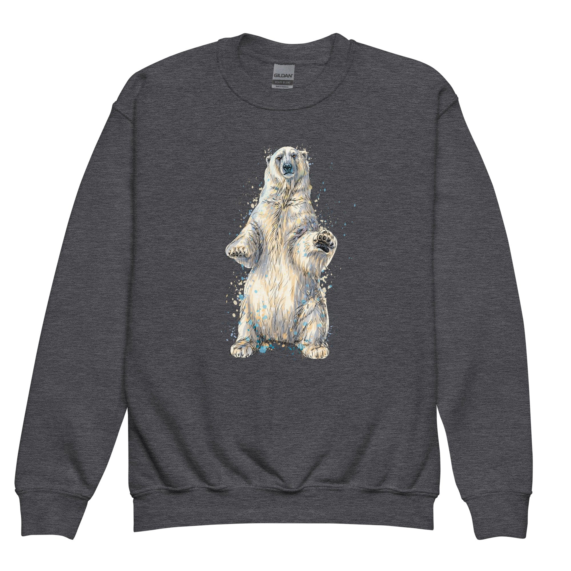 "Watercolor Polar Bear" Polar Bear Sweatshirt (Youth/Kids) Dark Heather / XS