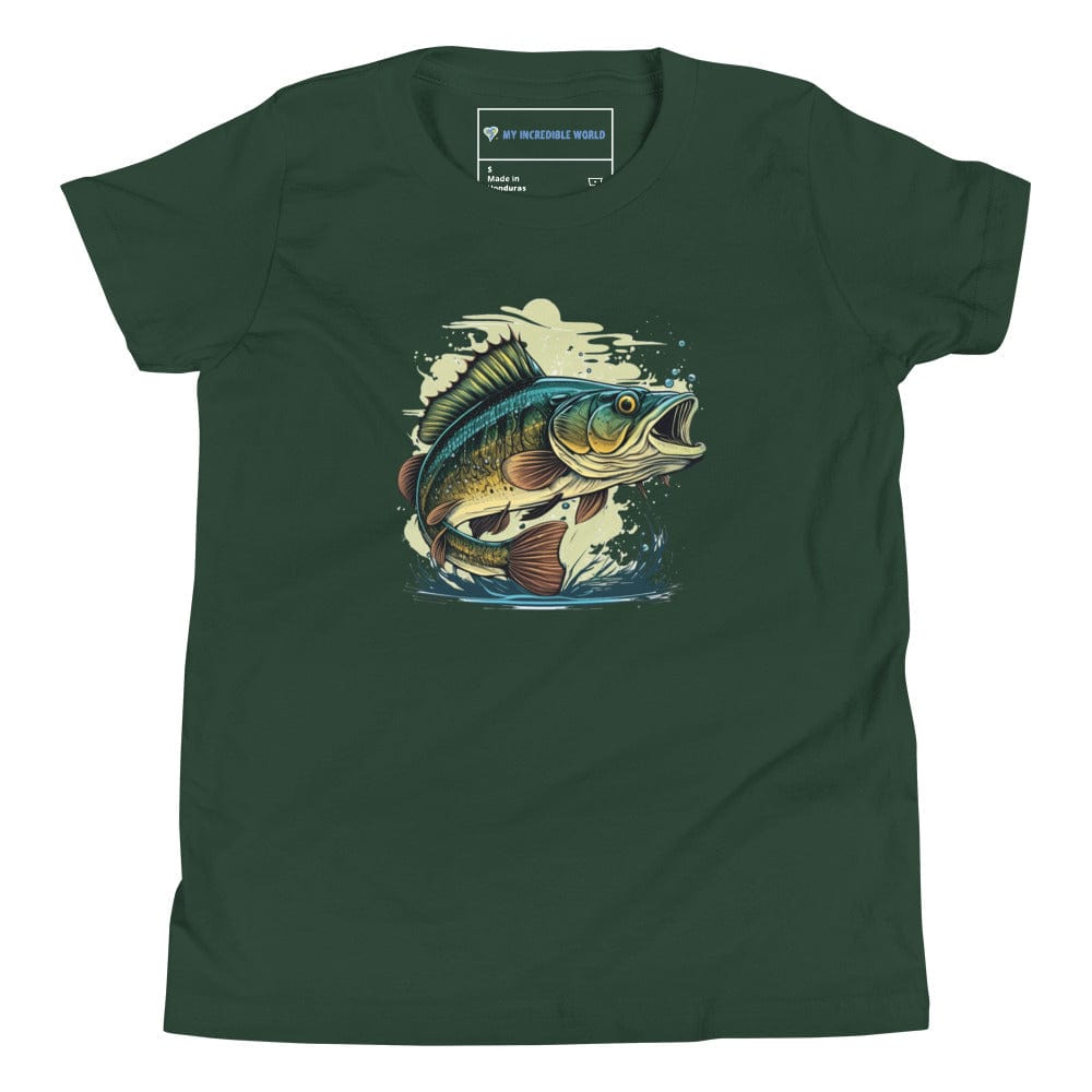 "The Mighty Bass" - Bass Fish / Fisherman T-Shirt for Kids/Youth Forest / S