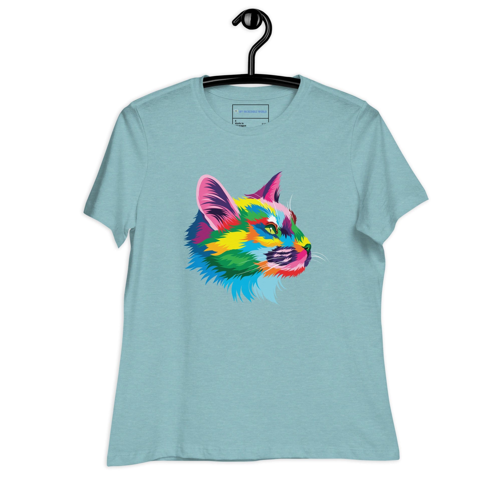 "Rainbow Cat" Cat Profile T-Shirt (Women's) (The Rainbow Collection) Heather Blue Lagoon / S