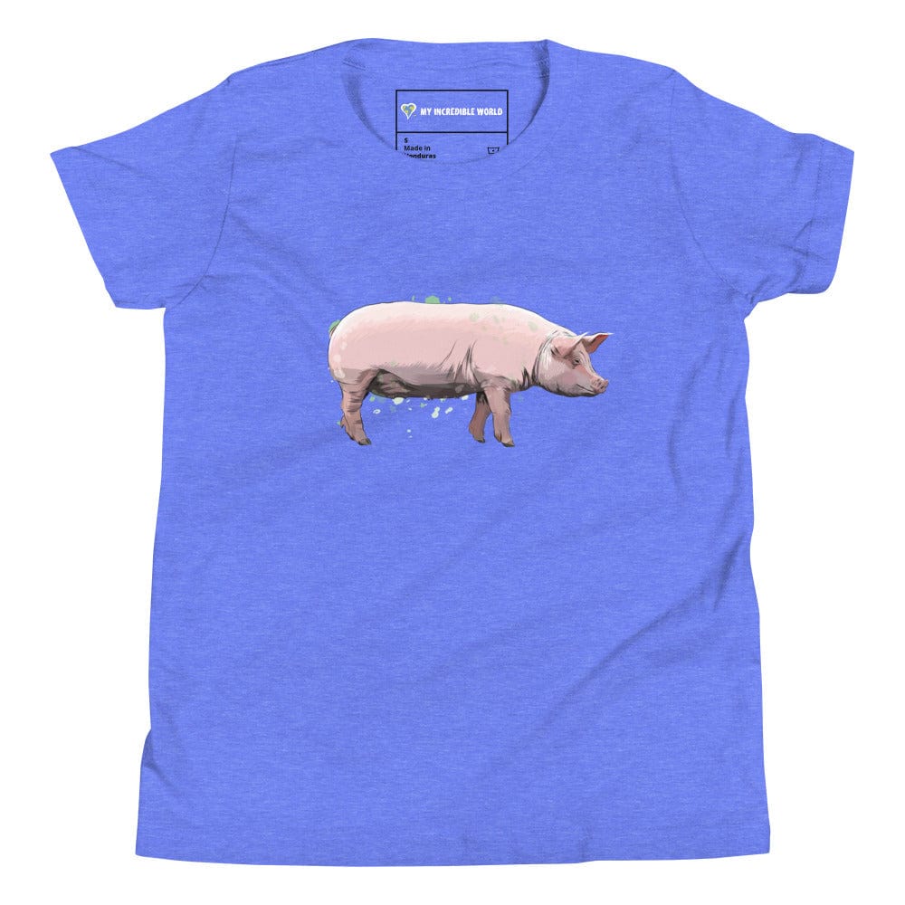 "Watercolor Pig" Pig T-Shirt (Youth/Kids) Heather Columbia Blue / S