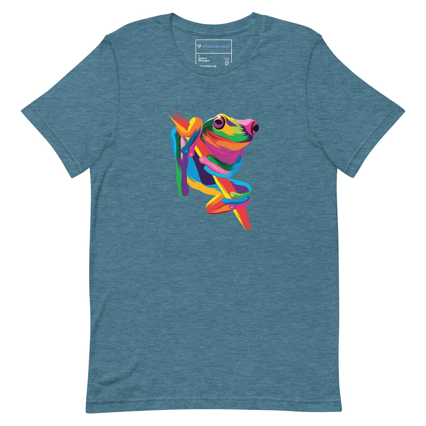 "Rainbow Tree Frog" Tree Frog T-Shirt (Adult Unisex) (The Rainbow Collection) Heather Deep Teal / S