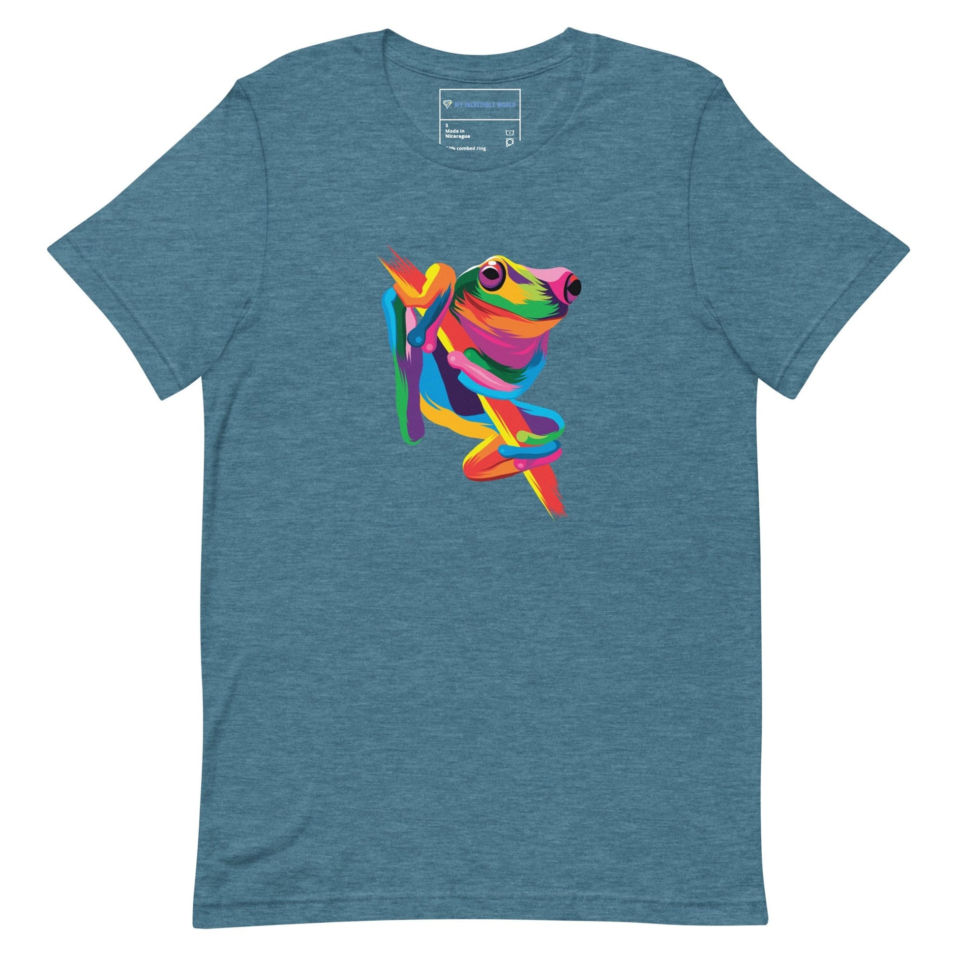 "Rainbow Tree Frog" Tree Frog T-Shirt (Adult Unisex) (The Rainbow Collection) Heather Deep Teal / S