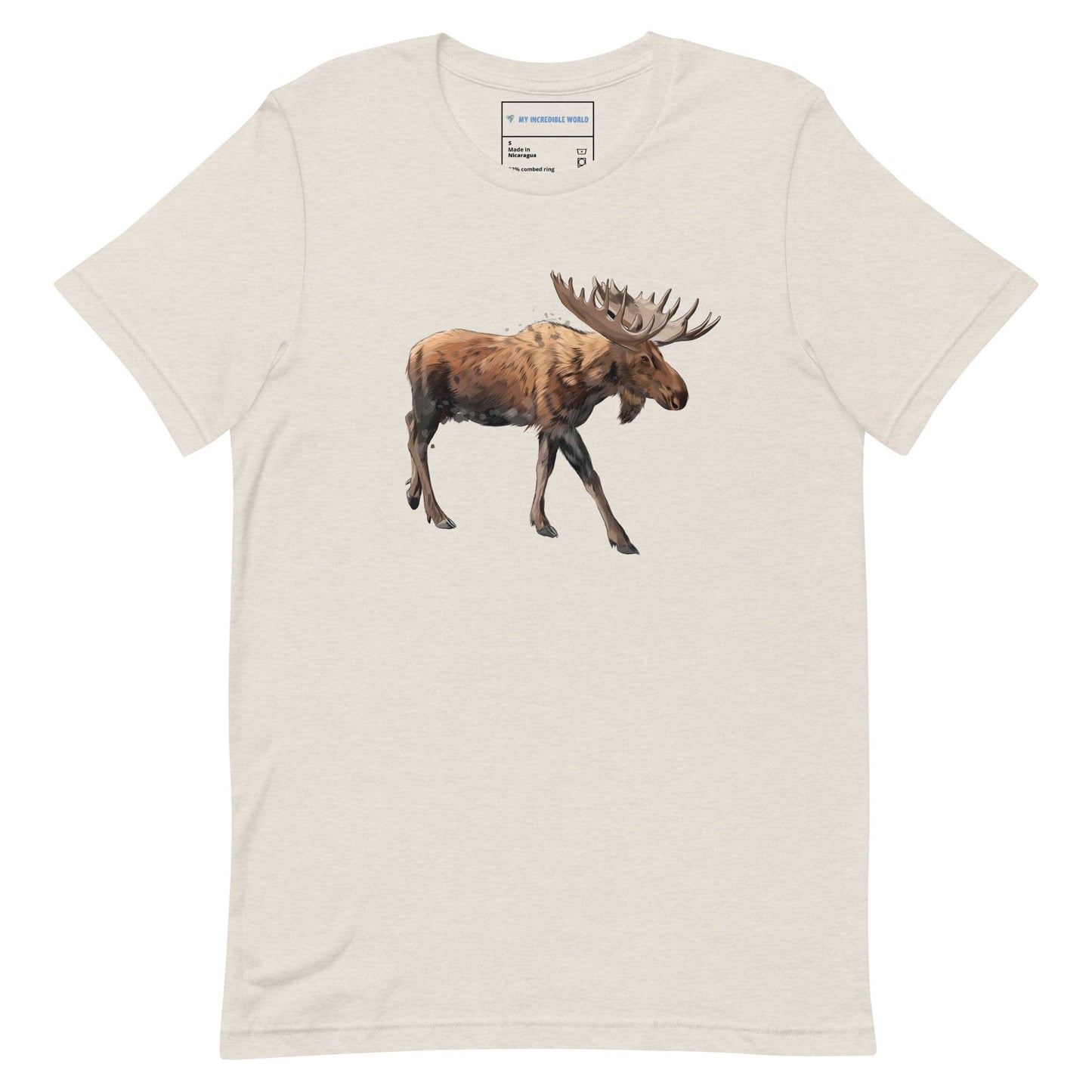 "Watercolor Moose" Moose T-Shirt (Adult Unisex) Heather Dust / S