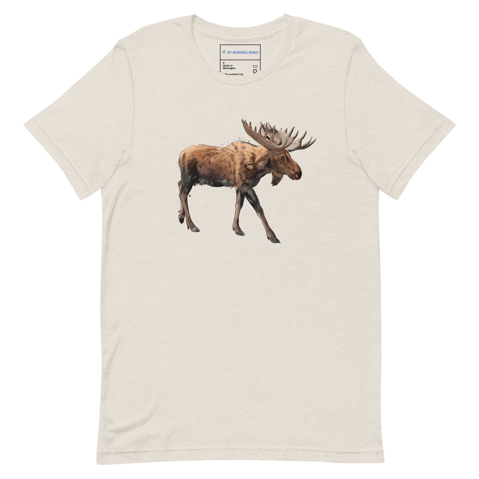 "Watercolor Moose" Moose T-Shirt (Adult Unisex) Heather Dust / S