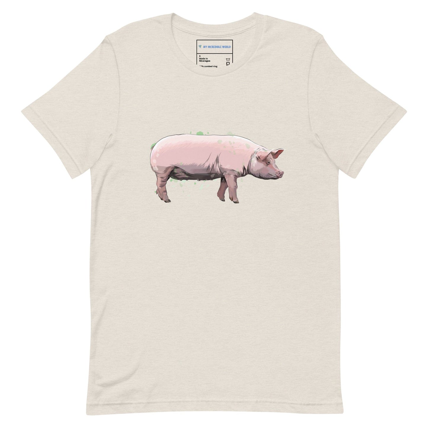 "Watercolor Pig" Pig T-Shirt (Adult Unisex) Heather Dust / S