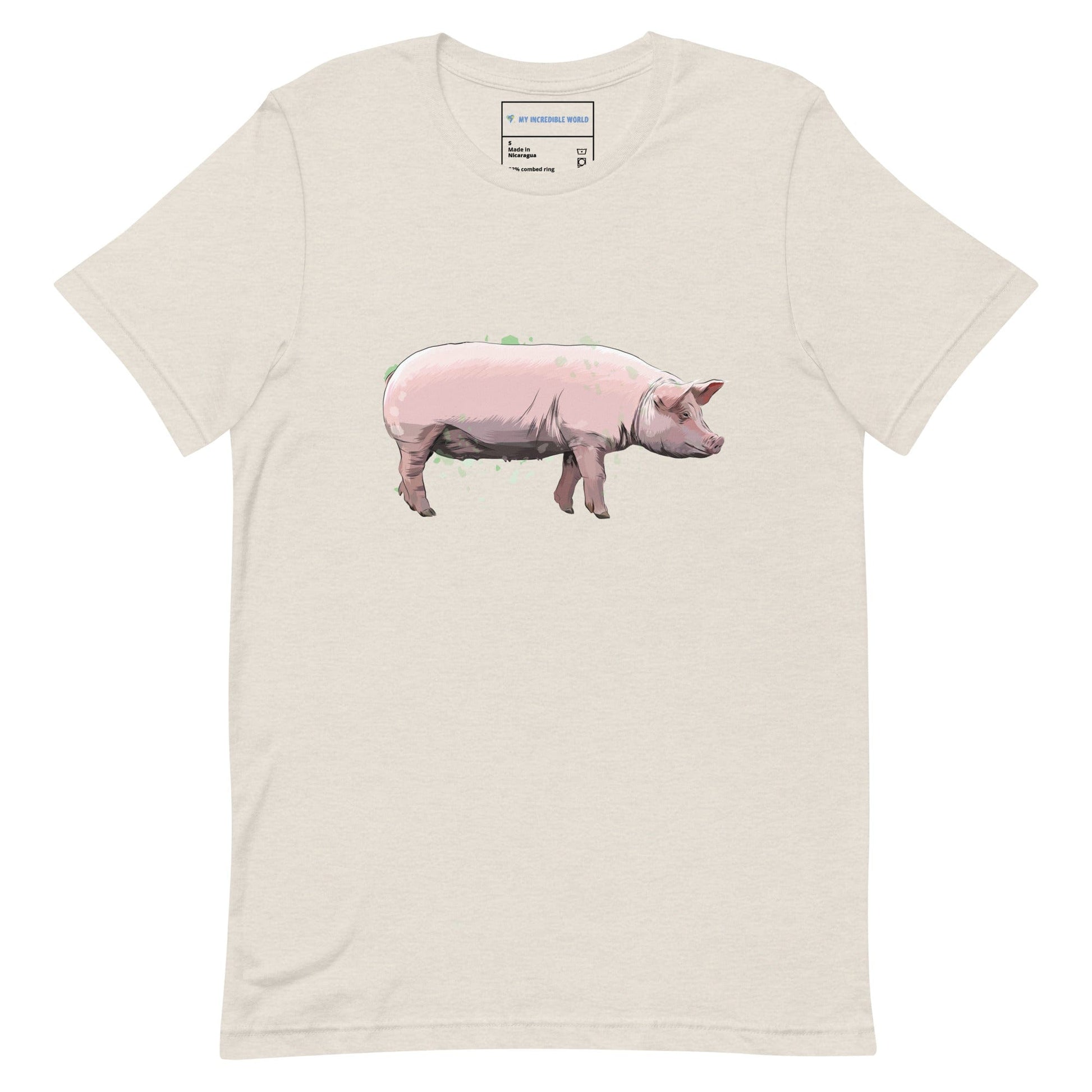 "Watercolor Pig" Pig T-Shirt (Adult Unisex) Heather Dust / S