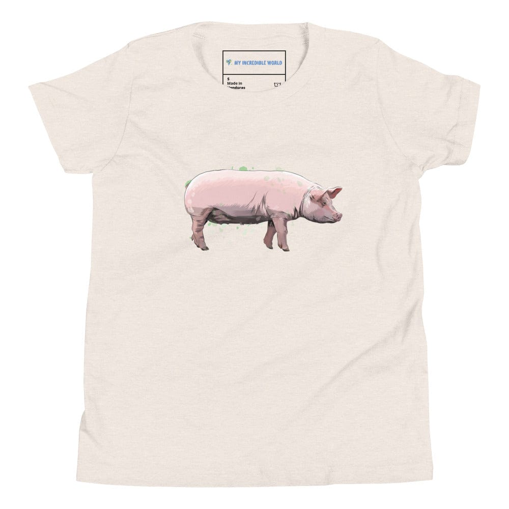 "Watercolor Pig" Pig T-Shirt (Youth/Kids) Heather Dust / S