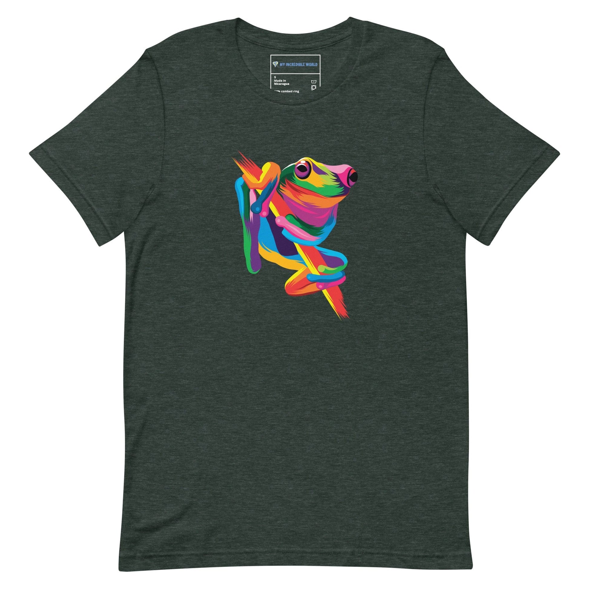 "Rainbow Tree Frog" Tree Frog T-Shirt (Adult Unisex) (The Rainbow Collection) Heather Forest / S