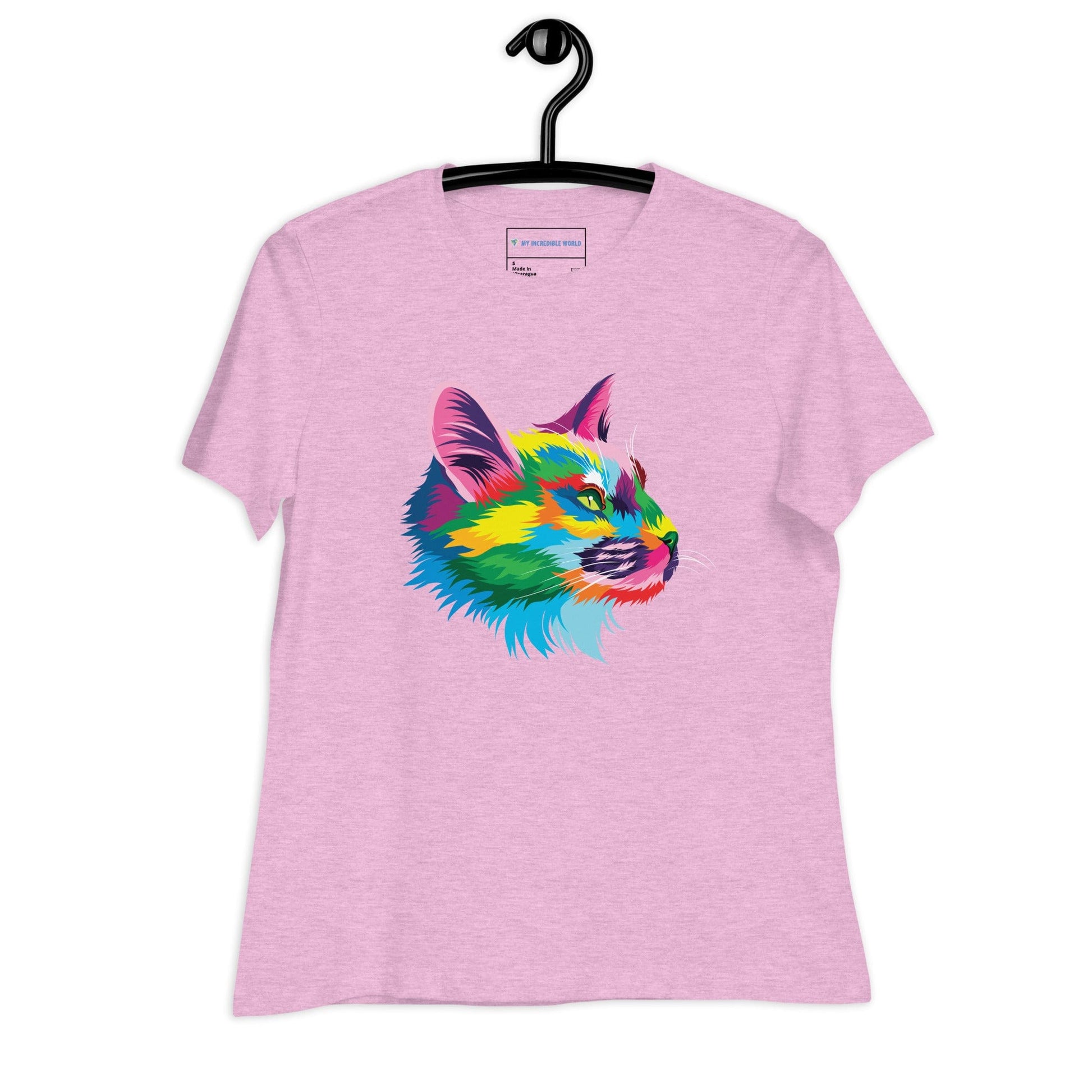 "Rainbow Cat" Cat Profile T-Shirt (Women's) (The Rainbow Collection) Heather Prism Lilac / S