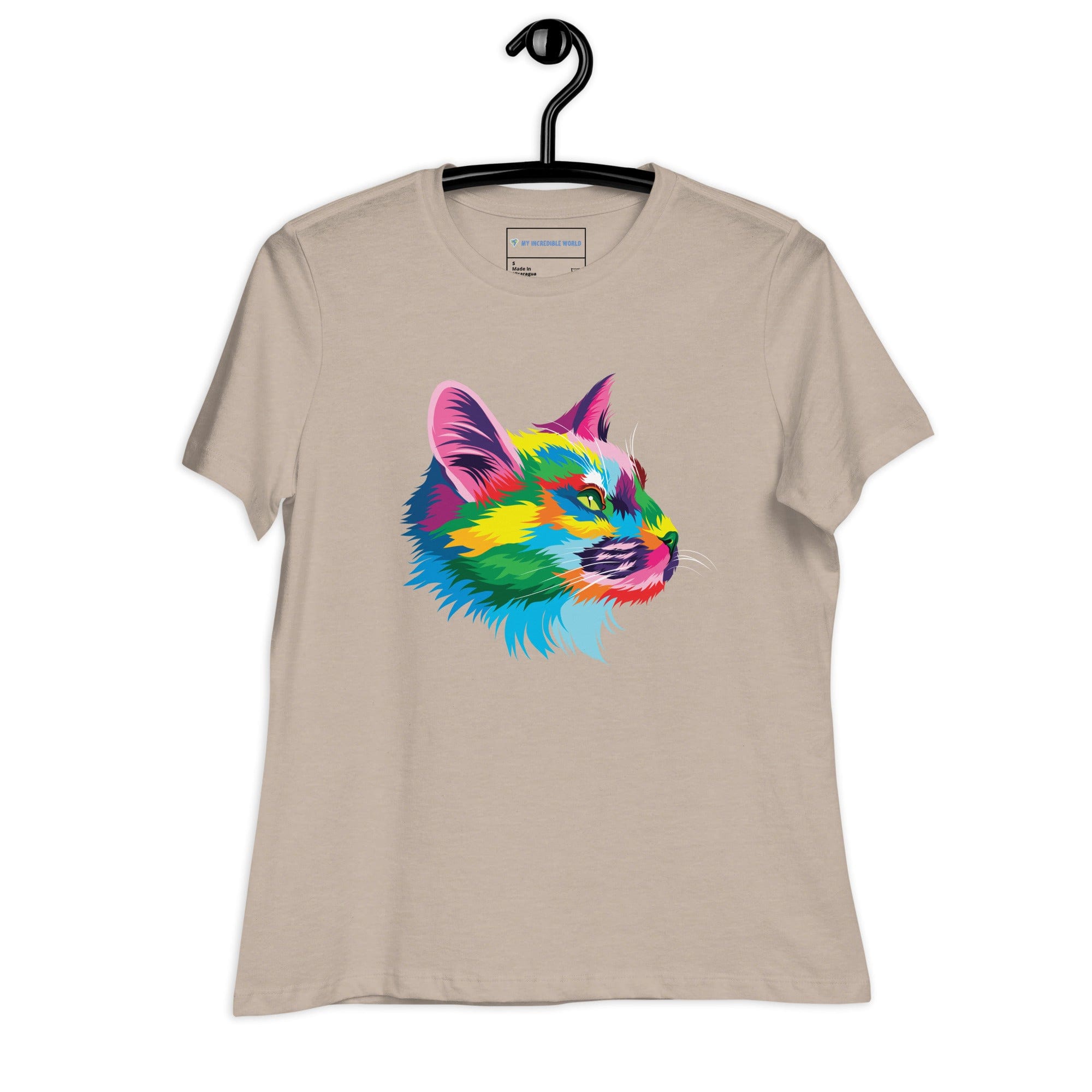 "Rainbow Cat" Cat Profile T-Shirt (Women's) (The Rainbow Collection) Heather Stone / S