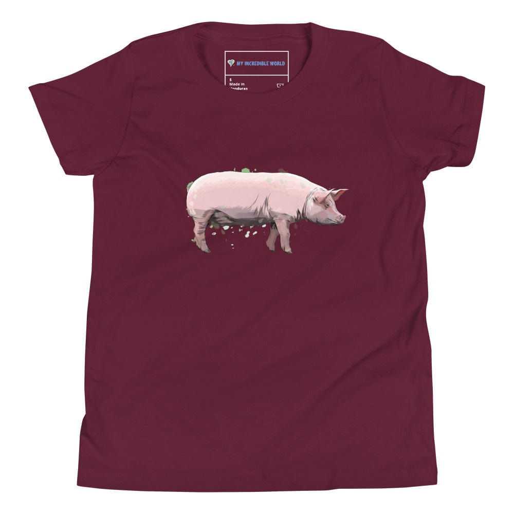 "Watercolor Pig" Pig T-Shirt (Youth/Kids) Maroon / S