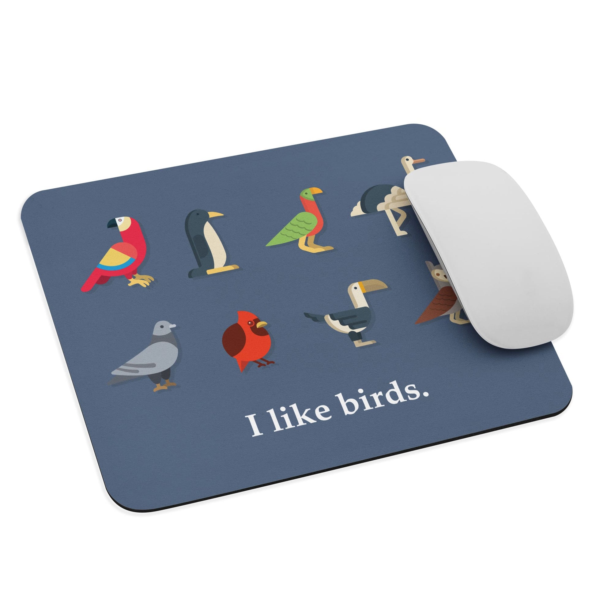 "I Like Birds" Bird-Lovers' Mousepad (Blue Background)