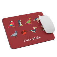 “I Like Birds” Bird-Lovers’ Mousepad (Red Background)