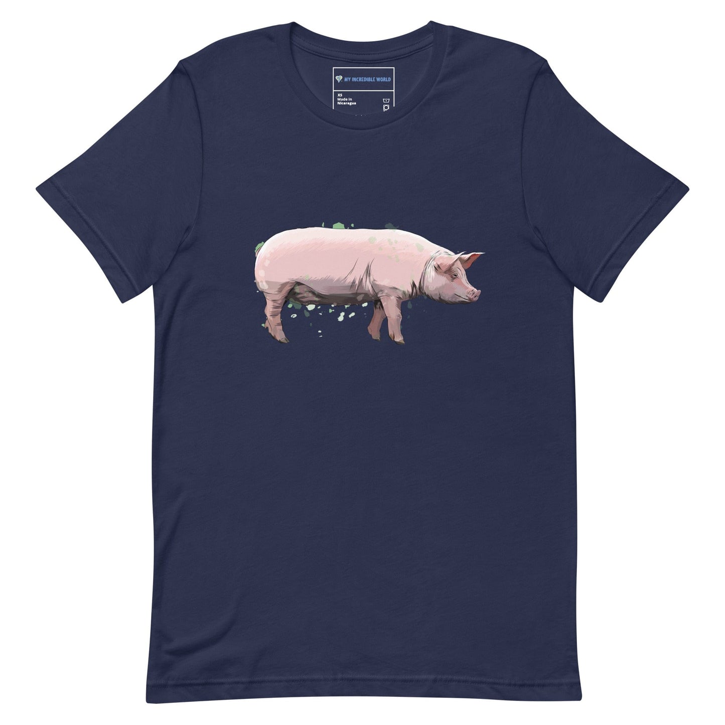 "Watercolor Pig" Pig T-Shirt (Adult Unisex) Navy / XS