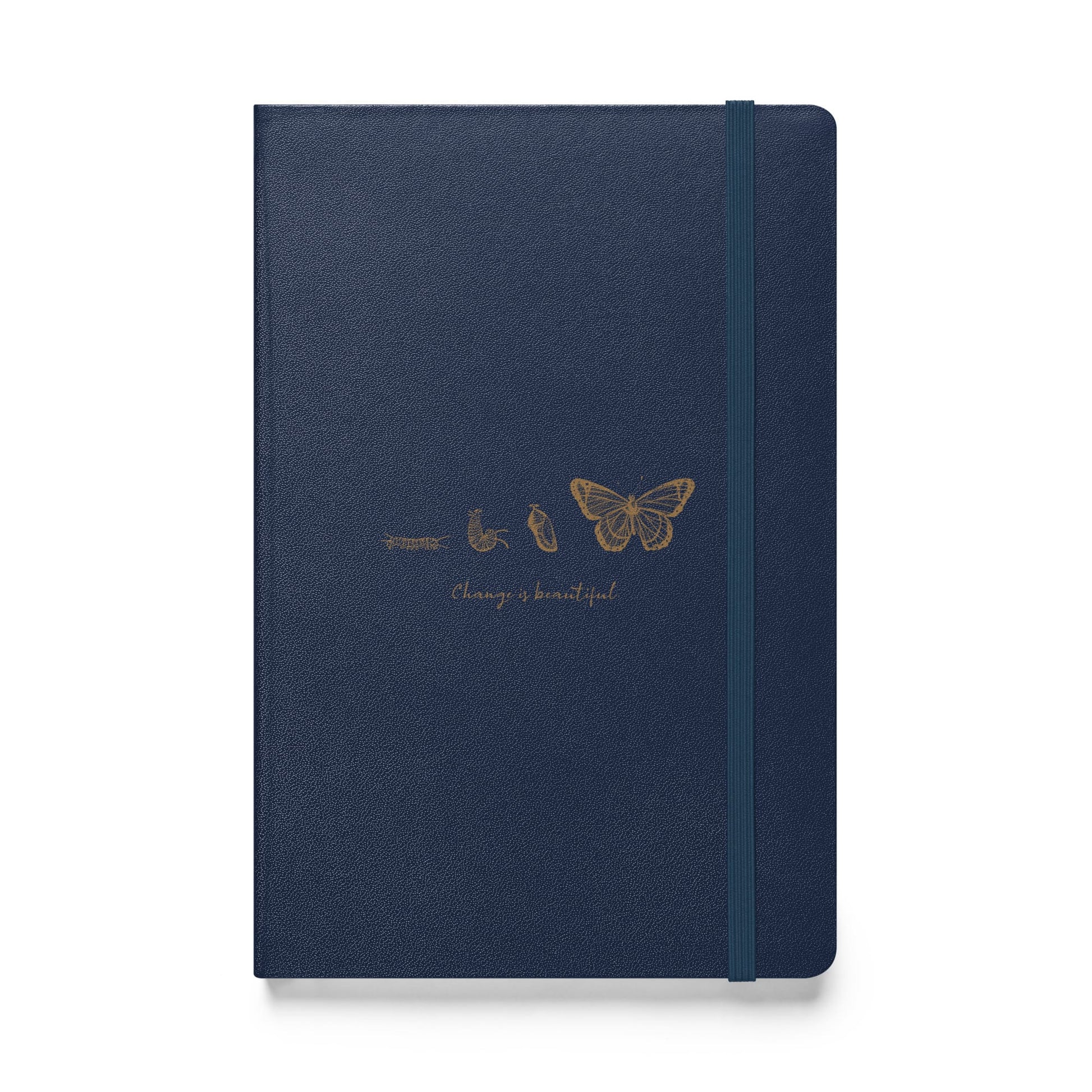 "Change is Beautiful" Butterfly Metamorphosis Hardcover Journal / Notebook Navy