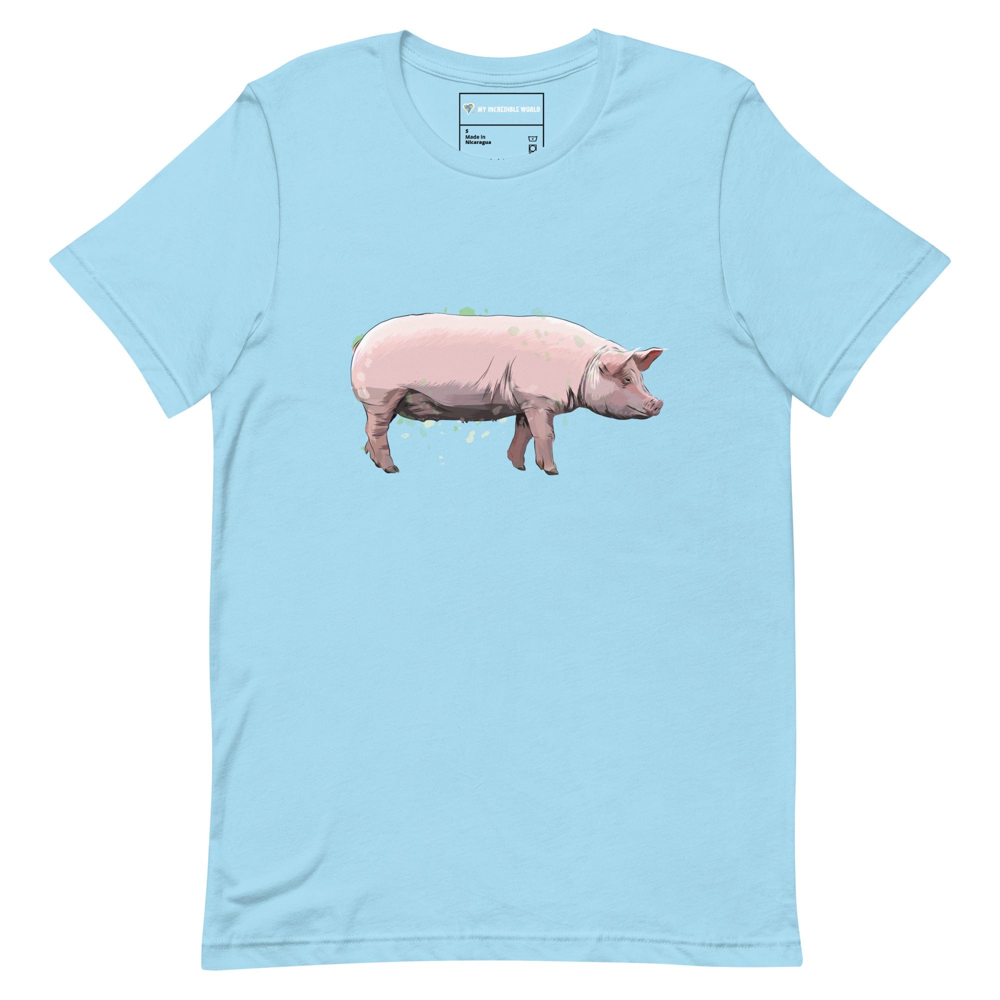 "Watercolor Pig" Pig T-Shirt (Adult Unisex) Ocean Blue / S