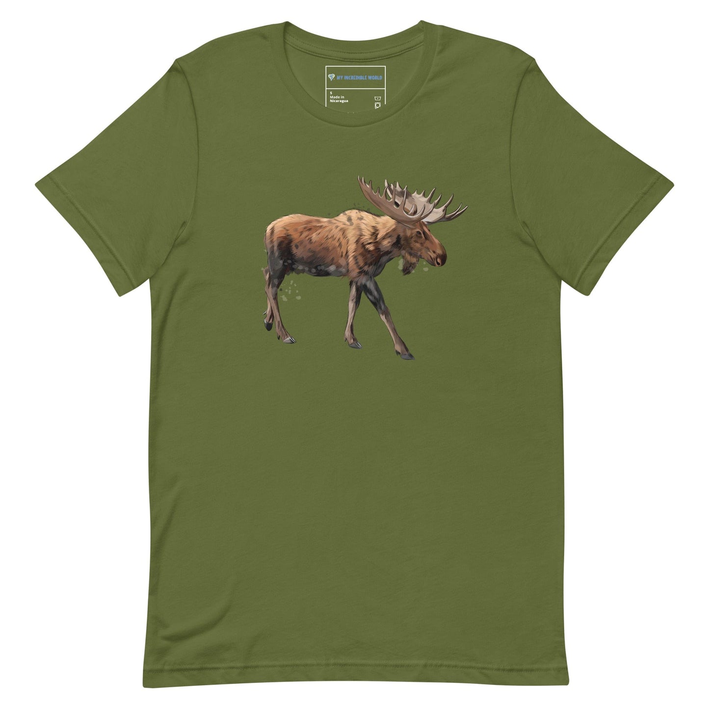 "Watercolor Moose" Moose T-Shirt (Adult Unisex) Olive / S