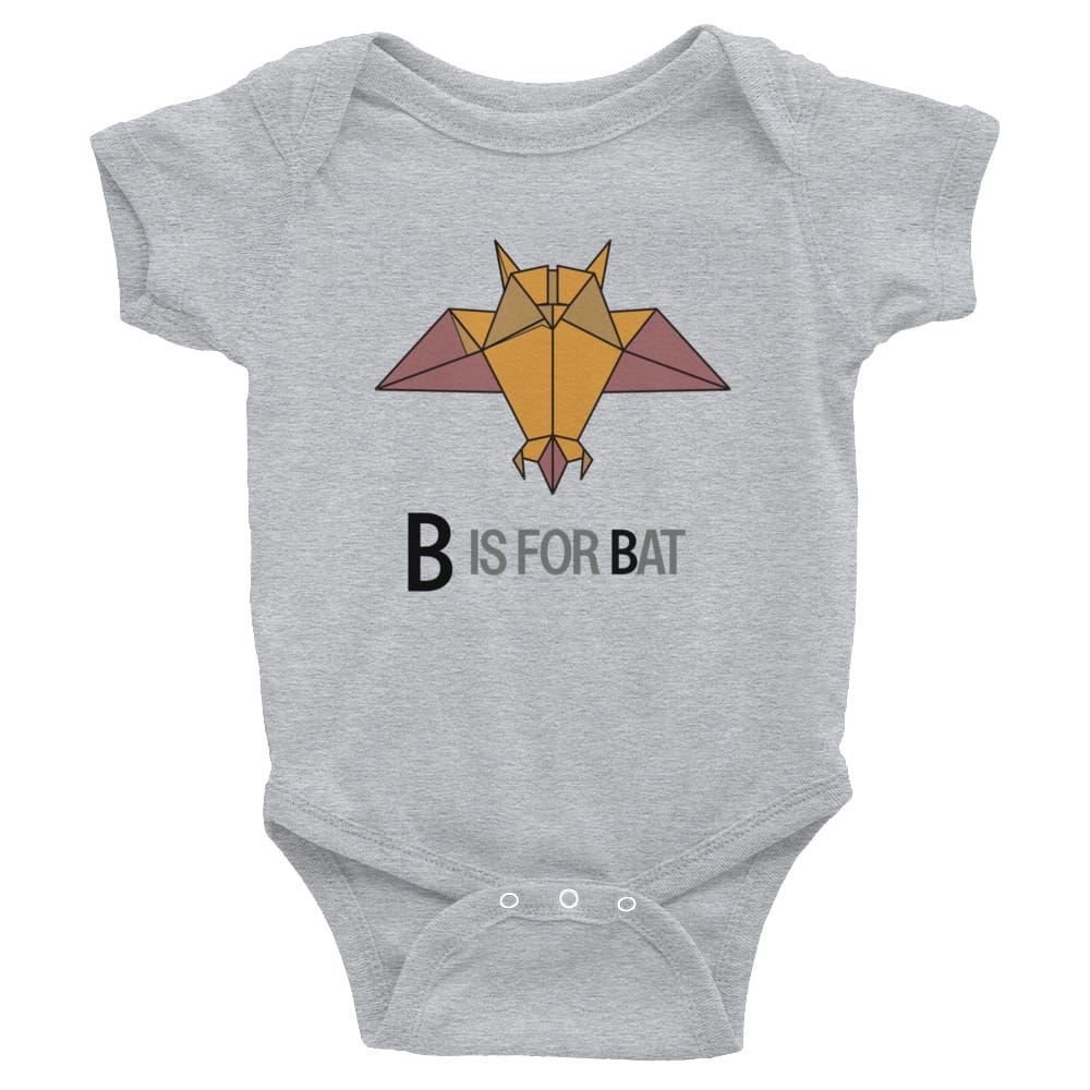 "B is for Bat" Bat Baby Onesie (Low-Poly Origami Alphabet) Heather / 6M