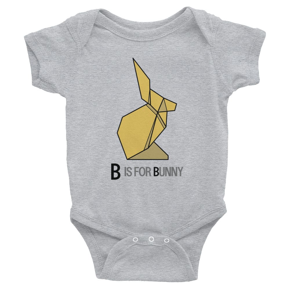 "B is for Bunny" Bunny Baby Onesie (Low-Poly Origami Alphabet) Heather / 6M