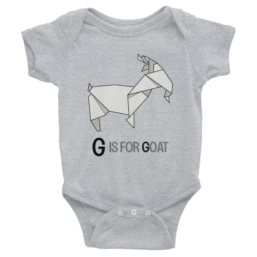 "G is for Goat" Goat Baby Onesie (Low-Poly Origami Alphabet) Heather / 6M